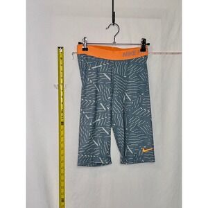 Nike Pro Dri-FIT Kids Athletic Capri Leggings Gray Orange Print Size S